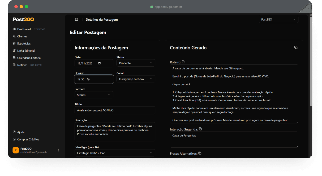 Calendário e Geração de Conteúdo